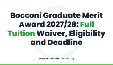 Bocconi Graduate Merit Award 2027/28: Full Tuition Waiver, Eligibility and Deadline