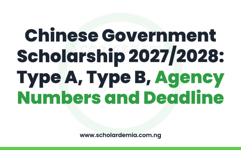 Chinese Government Scholarship 2027/2028: Type A, Type B, Agency Numbers and Deadline