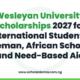 Wesleyan University Scholarships 2027 for International Students: Freeman, African Scholars and Need-Based Aid
